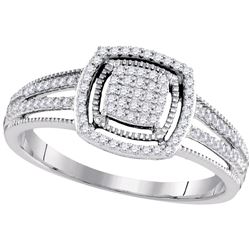 0.20 CTW Diamond Square Cluster Ring 10KT White Gold - REF-22M4H
