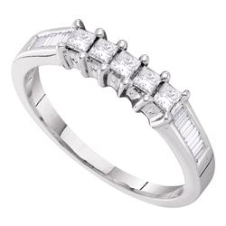 0.50 CTW 5-stone Princess Diamond Bridal Anniversary Ring 14k White Gold - REF-59M9H