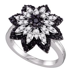 0.85 CTW Black Color Diamond Flower Cluster Ring 10KT White Gold - REF-67N4F