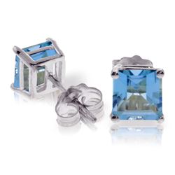Genuine 1.75 ctw Blue Topaz Earrings Jewelry 14KT White Gold - REF-24N3R