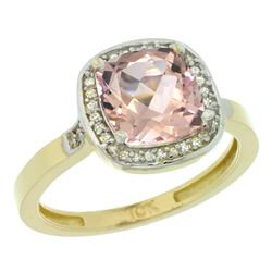 Natural 2.11 ctw Morganite & Diamond Engagement Ring 10K Yellow Gold - REF-46R2Z