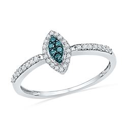 0.20 CTW Blue Color Diamond Cluster Ring 10KT White Gold - REF-19X4Y