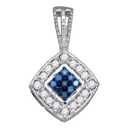 0.26 CTW Blue Color Diamond Diagonal Square Cluster Pendant 10KT White Gold - REF-22Y4X