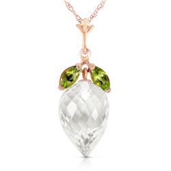 Genuine 12.75 ctw White Topaz & Peridot Necklace Jewelry 14KT Rose Gold - REF-34F7Z
