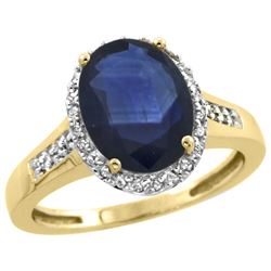 Natural 2.49 ctw Blue-sapphire & Diamond Engagement Ring 10K Yellow Gold - REF-92X3A