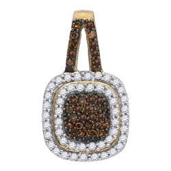 0.50 CTW Cognac-brown Color Diamond Square Pendant 10KT Yellow Gold - REF-30M2H