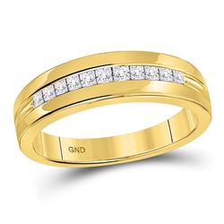 0.50 CTW Mens Princess Diamond Wedding Ring 14KT Yellow Gold - REF-67F4N
