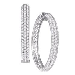 4.15 CTW Diamond Luxury 1" Hoop Earrings 10KT White Gold - REF-299F9N