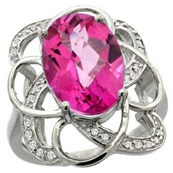 Natural 5.59 ctw pink-topaz & Diamond Engagement Ring 14K White Gold - REF-59G6M