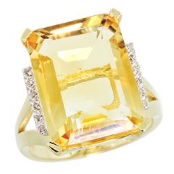 Natural 12.13 ctw Citrine & Diamond Engagement Ring 14K Yellow Gold - REF-71N2G