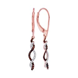0.20 CTW Red Color Diamond Woven Leverback Earrings 10KT Rose Gold - REF-26F9N