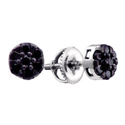 0.40 CTW Black Color Diamond Flower Cluster Earrings 14KT White Gold - REF-16H4M