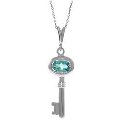 Genuine 0.50 ctw Blue Topaz Necklace Jewelry 14KT White Gold - REF-32F8Z