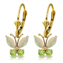 Genuine 1.39 ctw Opal & Peridot Earrings Jewelry 14KT Yellow Gold - REF-40H5X