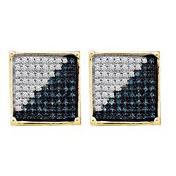 0.15 CTW Mens Blue Color Diamond Square Cluster Earrings 10KT Yellow Gold - REF-12W2K