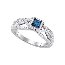 0.50 CTW Princess Blue Color Diamond Solitaire Bridal Ring 14KT White Gold - REF-71N9F