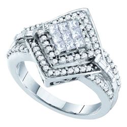 0.75 CTW Princess Diamond Cluster Bridal Engagement Ring 14KT White Gold - REF-87F2N