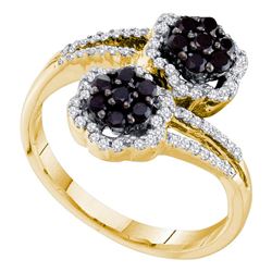 0.50 CTW Black Color Diamond Flower Cluster Bypass Ring 14KT Yellow Gold - REF-52W4K