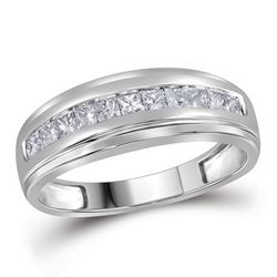 0.50 CTW Mens Princess Diamond Single Row Wedding Ring 10KT White Gold - REF-41M3H