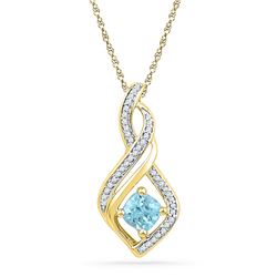 0.72 CTW Blue Topaz Solitaire Diamond Pendant 10KT Yellow Gold - REF-16H4M