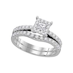 0.88 CTW Princess Diamond Bridal Engagement Ring 14K White Gold - REF-115K4W