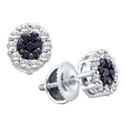 0.50 CTW Black Color Diamond Flower Screwback Stud Earrings 14k White Gold - REF-34F4N