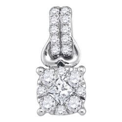 0.50 CTW Princess Diamond Cluster Fashion Pendant 14KT White Gold - REF-57X2Y