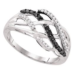 0.25 CTW Black Color Diamond Crossover Strand Ring 10KT White Gold - REF-18Y2X