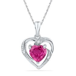 1.12 CTW Created Ruby Heart Love Pendant 10KT White Gold - REF-7N4F
