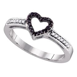 0.14 CTW Black Color Diamond Simple Heart Ring 10KT White Gold - REF-13X4Y