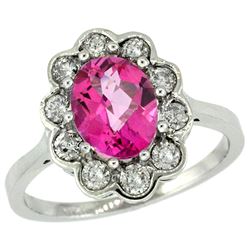 Natural 2.34 ctw Pink-topaz & Diamond Engagement Ring 14K White Gold - REF-81V4F