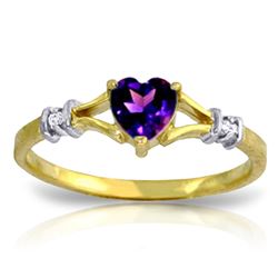 Genuine 0.47 ctw Amethyst & Diamond Ring Jewelry 14KT Yellow Gold - REF-27Z2N