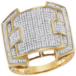 0.63 CTW Mens Diamond Arched Square Cluster Ring 10KT Yellow Gold - REF-75K2W