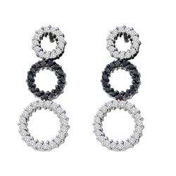 0.78 CTW Black Color Diamond Triple Circle Earrings 14KT White Gold - REF-67F4N