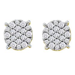 0.52 CTW Pave-set Diamond Flower Cluster Earrings 14KT Yellow Gold - REF-57X2Y