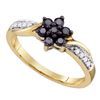 Image 1 : 0.33 CTW Black Color Diamond Cluster Ring 10KT Yellow Gold - REF-18H2M