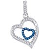 Image 1 : 0.16 CTW Blue Color Diamond Nested Heart Pendant 10KT White Gold - REF-18W2K
