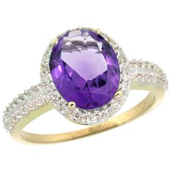 Natural 2.56 ctw Amethyst & Diamond Engagement Ring 14K Yellow Gold - REF-42R2Z