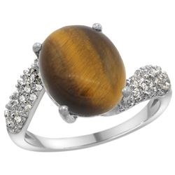 Natural 4.45 ctw tiger-eye & Diamond Engagement Ring 14K White Gold - REF-47Y5X