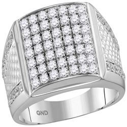 2.25 CTW Mens Pave-set Diamond Square Cluster Textured Ring 10KT White Gold - REF-157N5F