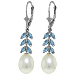 Genuine 9.2 ctw Blue Topaz Earrings Jewelry 14KT White Gold - REF-45T8A