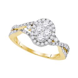 1.13 CTW Diamond Oval Cluster Halo Bridal Engagement Ring 10KT Yellow Gold - REF-127N4F