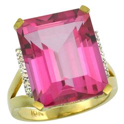 Natural 12.13 ctw Pink-topaz & Diamond Engagement Ring 14K Yellow Gold - REF-71F2N