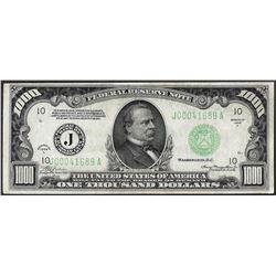 1934A $1,000 Federal Reserve Note Kansas City