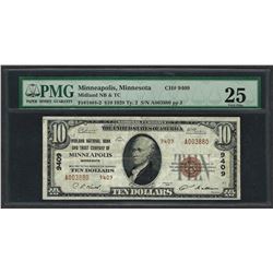 1929 $10 National Currency Note Minneapolis, Minnesota CH# 9409 PMG Very Fine 25