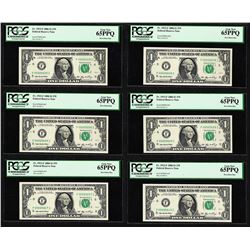 Lot of (6) 2006 $1 Federal Reserve Notes Fr.1933-F PCGS Gem New 65PPQ