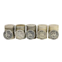 Lot of (5) Rolls of (20) 1963-D Brilliant Uncirculated Franklin Half Dollars