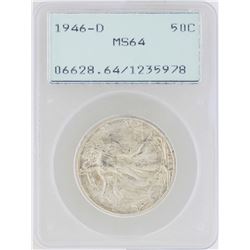1946-D Walking Liberty Half Dollar Coin PCGS MS64 Green Rattler Holder