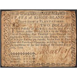 July 2, 1780 $2 Rhode Island Colonial Currency Note