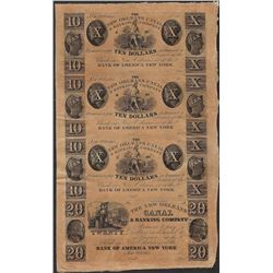 Uncut Sheet of 1800's New Orleans Canal & Banking Company Obsolete Notes